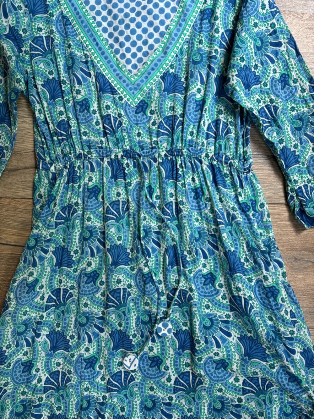 Gretchen Scott Blue Paisley Resort Dress XS | Boho Tunic Mini Coverup - Picture 8 of 15